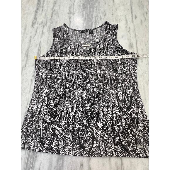 Tahari Black and White Print Slinky Knit Top Blouse Woman Size Large Career - Picture 7 of 8